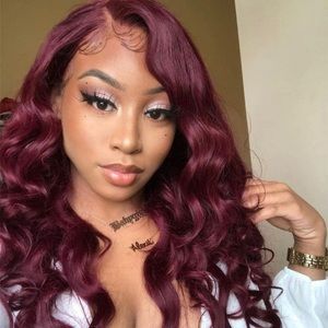 Burgundy lace closure human hair wig body wave 4*4 lace closure wig pre plucked